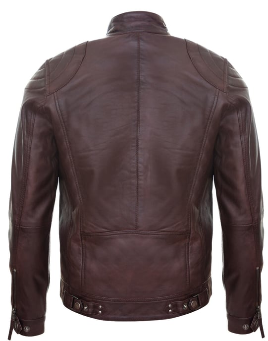 Leather biker racing jacket with zipper
