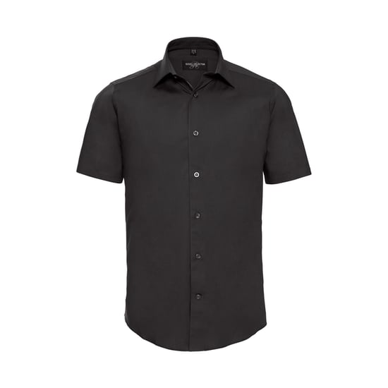Russell Collection Mens Fitted Short-Sleeved Shirt (Black) - Image 1