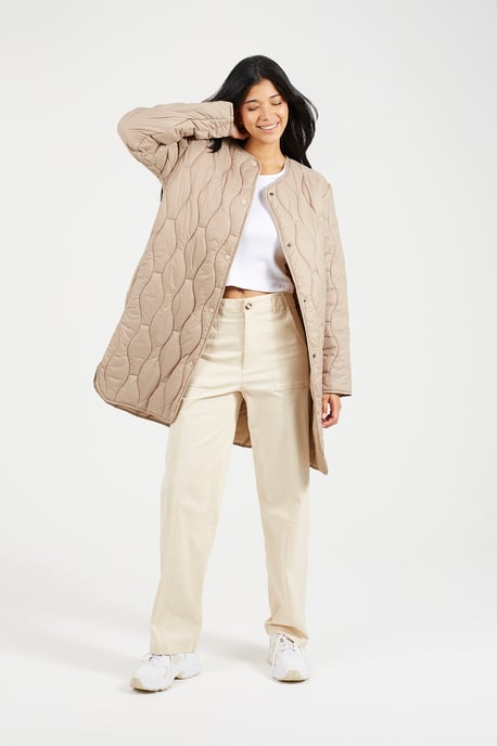 Stone Longline Quilted Jacket