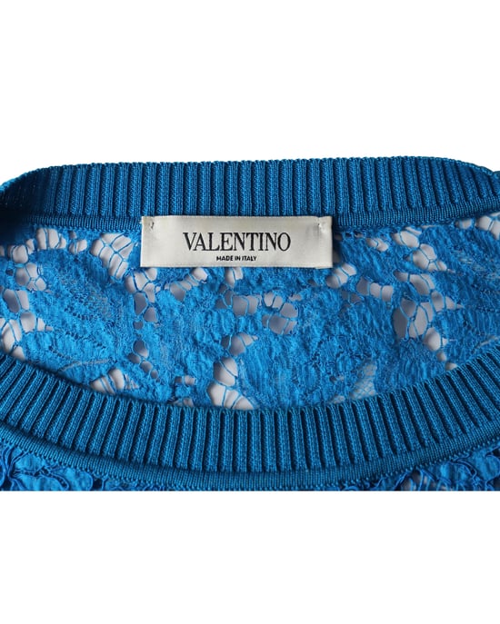 Valentino Garavani Lace T-shirt in Blue Cotton