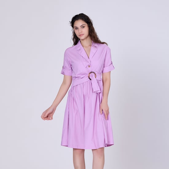 Shirt dress with asymmetric belt panel