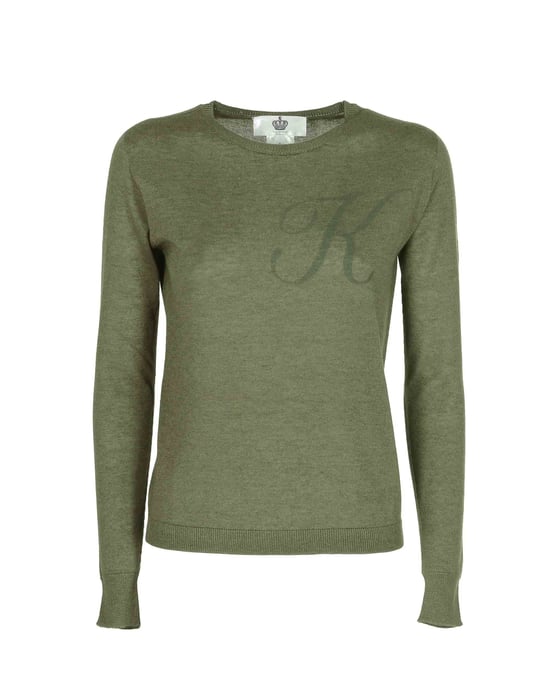 Crown Of Edinburgh Cashmere Long Sleeve Art 004 Green Letter K - Image 2