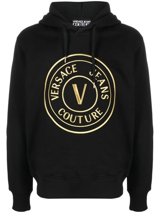 Versace Jeans Black Cotton Logo Details Hooded Sweatshirt - Image 1