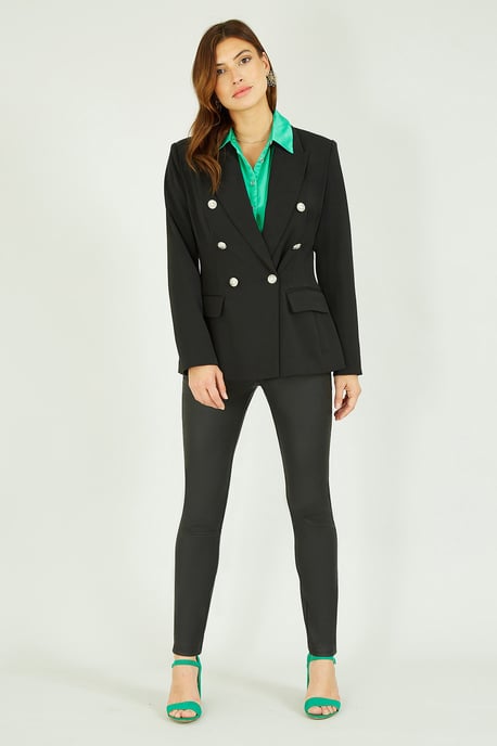 Yumi Black Blazer With Button Detail