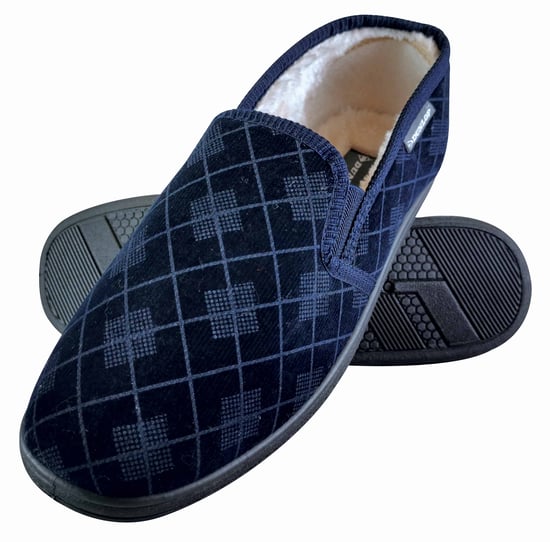 DUNLOP - HERR TOFFLOR I PLYSCHPÄLS FODRADE MED MEMORY FOAM OCH RUTIG MOCCASIN MED HÅRD SULA - Image 1