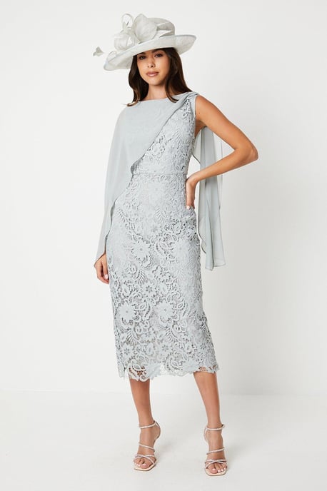 Drape Overlay Lace Pencil Dress