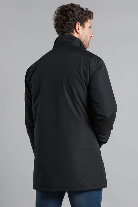 Black Funnel Neck Button-Up Coat