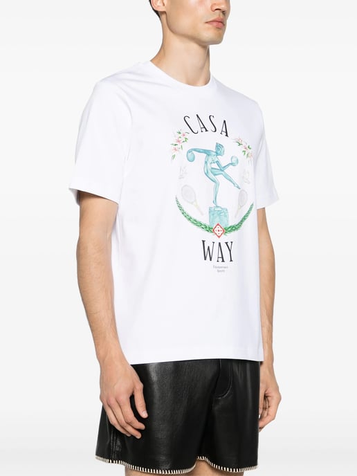 Casablanca Statue En Marbe Printed T-Shirt in White - Image 3