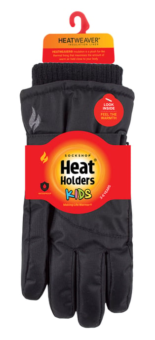 Heat Holders - Outdoor Ski Gloves for Kids | Winter Warm Waterproof / Windproof Thermal Fleece Gloves for Snow - Black - Image 2