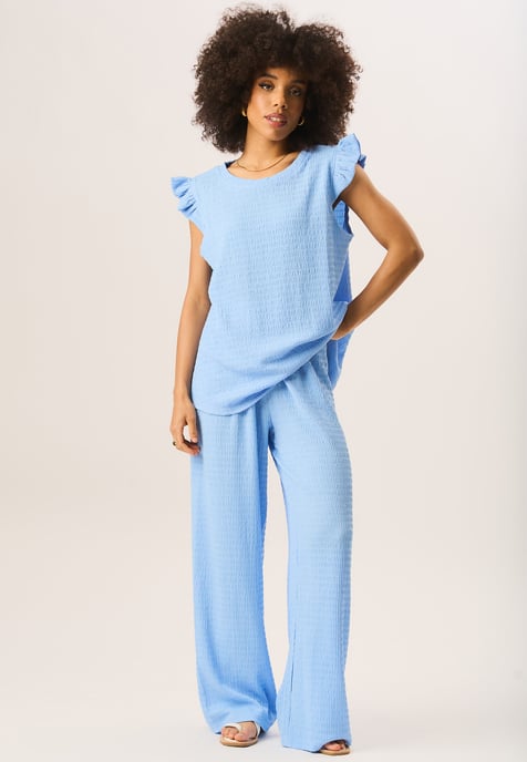 Textured Elastic Waist Pull On Trousers