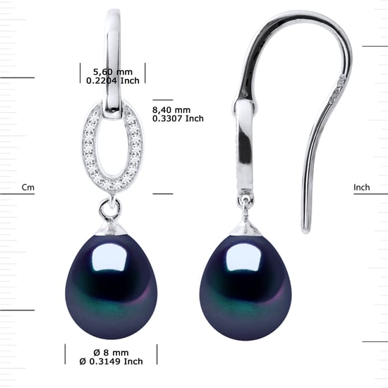 Earrings Hooks Freshwater Pearls 8-9mm Black Pears Jewelery 925