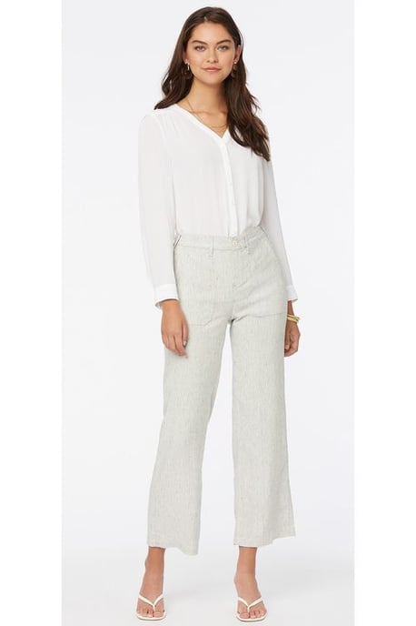 Wide Leg Ankle Trouser Striped Stretch Linen
