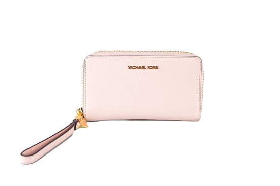 Michael Kors Jet Set Stor Signatur Läder Platt Multifunktionell Telefonhandledsväska Plånbok (Pulver Rosa Enfärgad/Guld) - Image 1