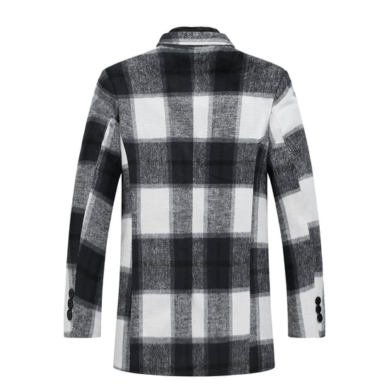 Lång slim fit rutig vinterjacka med sjalkrage för män Vit - Image 2