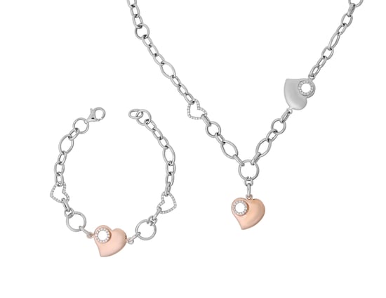 Orphelia Women's 925 Sterling Silver Set: Chain + Bracelet - Silver/Rose SET-049 - Image 1