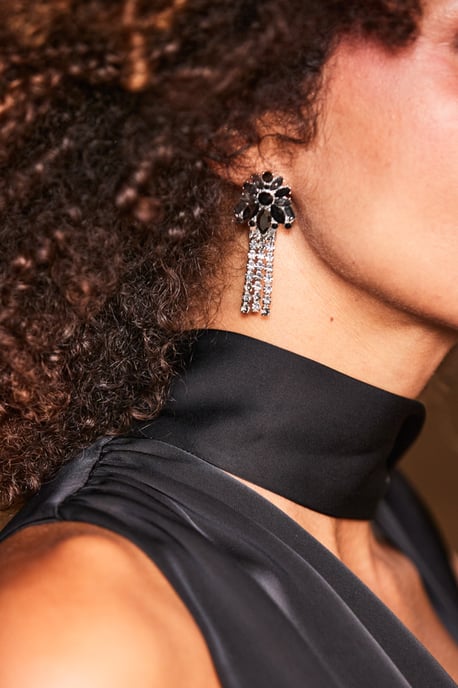 Black Rhinestone Detail Tassel Earrings