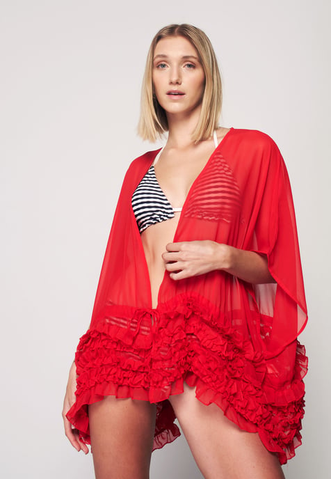 Frill Detailed Kimono - Red - Image 3