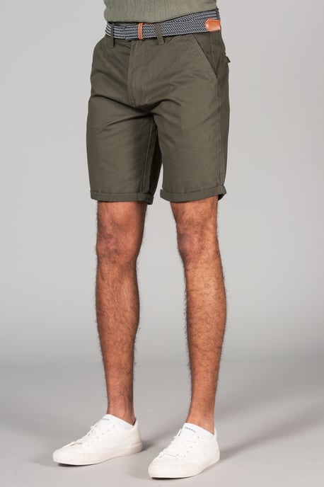 Green Cotton Oxford Shorts With Belt