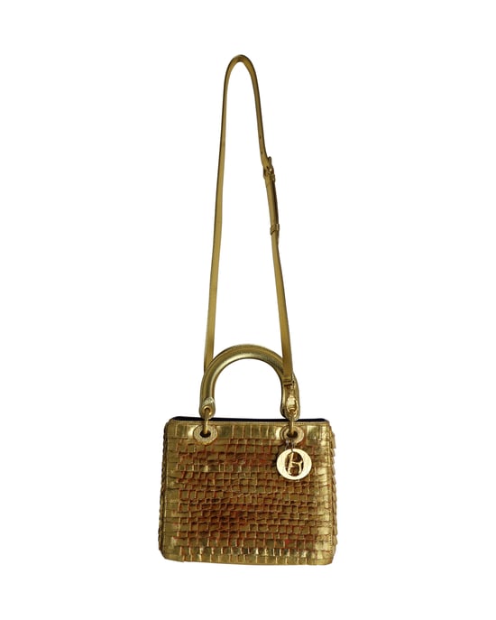 Dior Lady Dior Medium Bag 2019 Limited Edition by Olga de Amaral in Gold Leather - Image 5