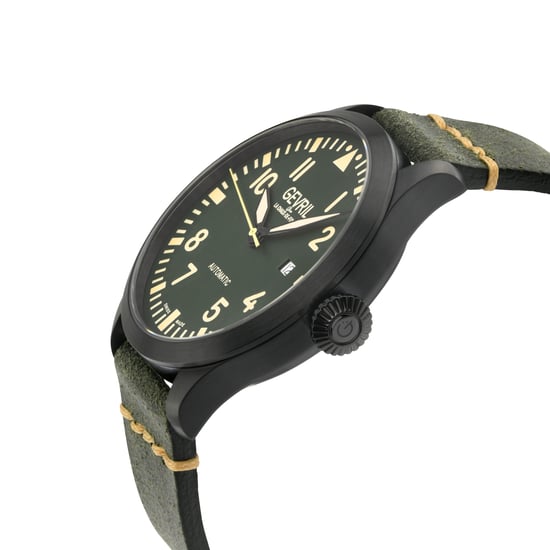 Gevril Men's Vaughn Swiss Automatic Selitta SW200 Black/Beige Dial, Genuine Leather Watch