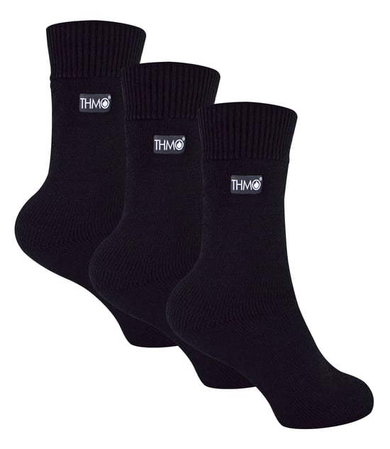 3 Pairs Multipack Kids Thermal Socks | THMO | Ribbed Soft Top Fleece Fluffy Inner Warm Socks for Boys & Girls - Black - Image 1