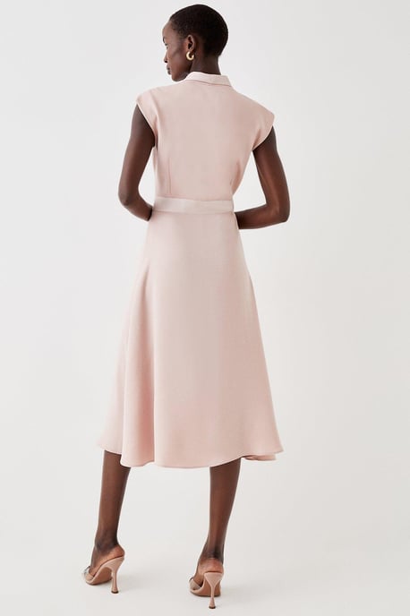 Sleeveless Tux Wrap Fluid Midi Dress