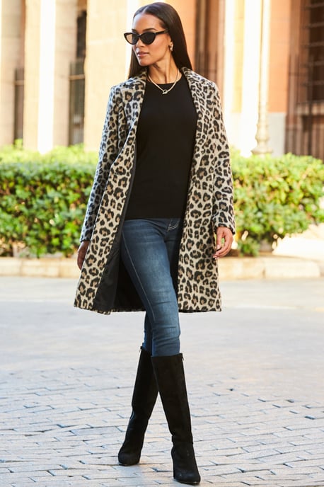 Leopard Print Wool Mix Coat