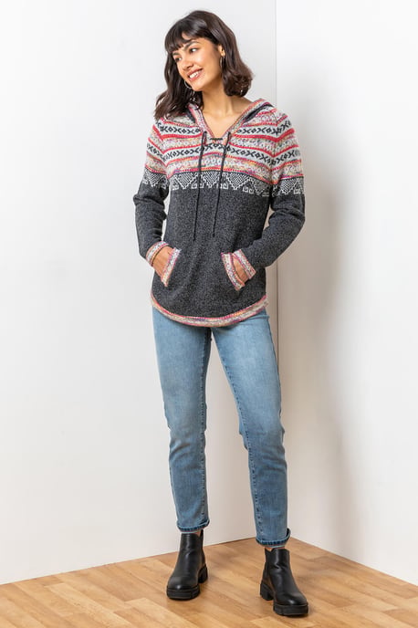 Nordic Print Knitted Hooded Jumper