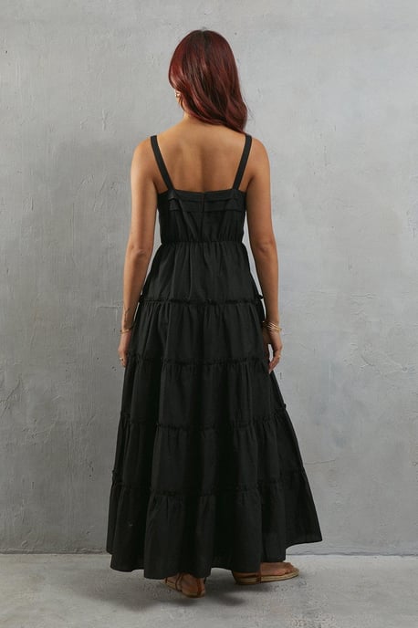 Poplin Tiered Midi Strappy Sundress