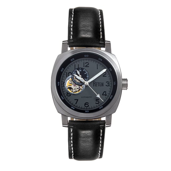 Reign Impaler Semi-Skeleton Leather-Band Watch - Grey/Black