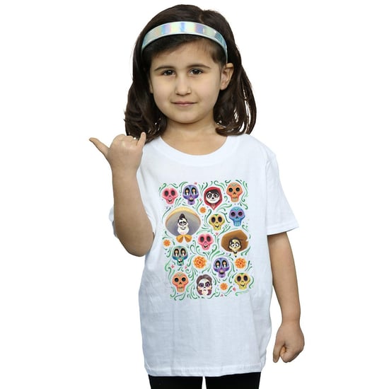 Disney Girls Coco Heads Pattern Cotton T-Shirt (White)