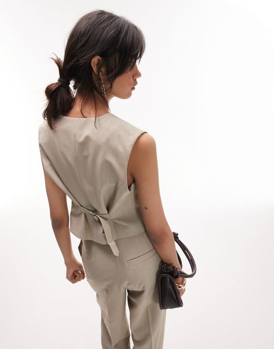 Topshop co-ord tapered trousers in beige marl-Neutral