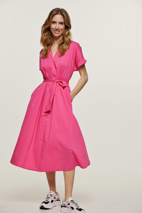 Fuchsia A-lijn Midi Jurk met Riem - Image 5