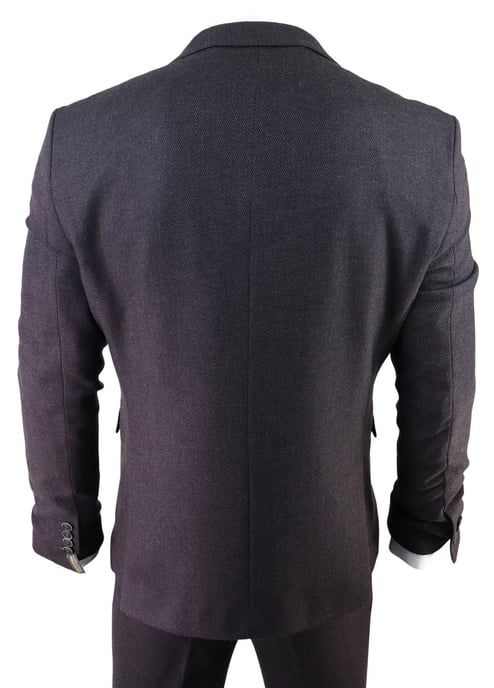 Mannen Paars Pruim 3-delige Tweed Haringbeen Pak Peaky Blinders Klassiek Op Maatgemaakt - Image 5