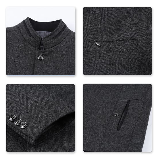 Kort Slim Fit-kappa för män med ståkrage Business Casual Ullöverrock Grå - Image 4