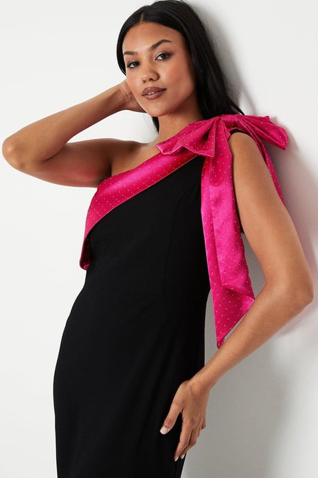 Hotfix Diamante One Shoulder Bow Maxi Dress