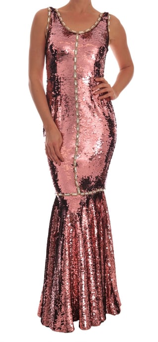 Dolce & Gabbana Women's Pink Sequined Sheath Crystal Dress Gown - Image 1