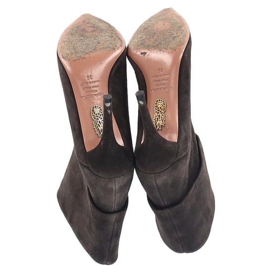 Aquazzura Folded Ankle Heeled Boots in Brown Suede - Image 6