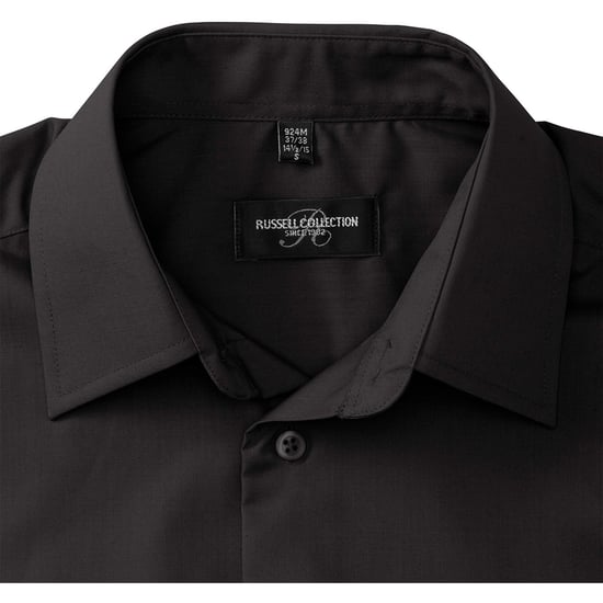 Russell Collection Mens Long Sleeve Poly-Cotton Easy Care Tailored Poplin Shirt (Black) - Image 2