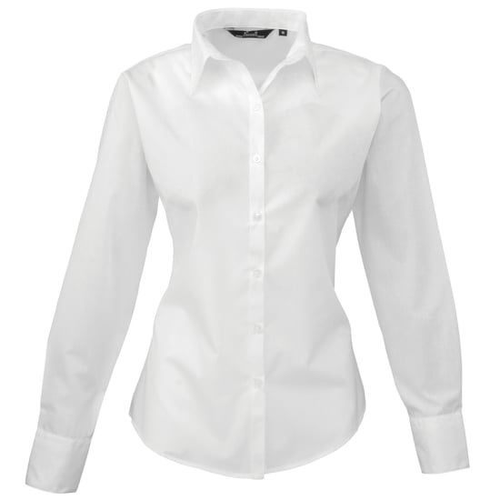Premier Womens/Ladies Poplin Long-Sleeved Blouse (White)