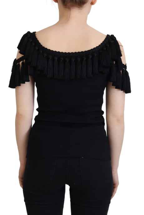 Dolce & Gabbana Svart Tank-Topp Dam Fransar Bomull Dam Blus - Image 6