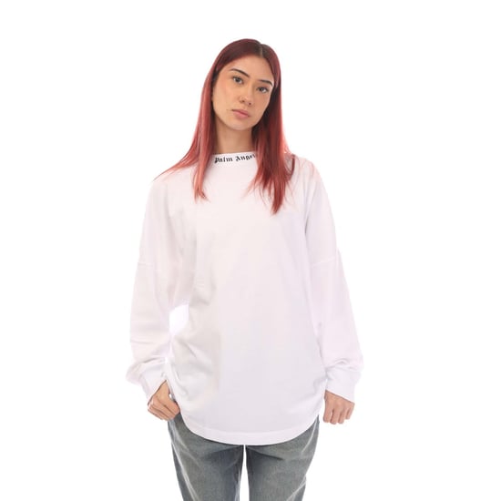 Women's Palm Angels Classic Logo Long Sleeve Over T-Shirt in White Black