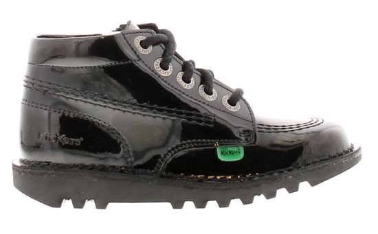 Kickers Younger Girls Ankle Boots Hi Zip Leather With Lace and Zip black patent - Image 2