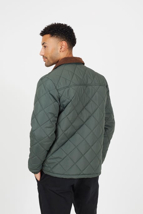 Khaki Quilted Coach Jacket With Cord Collar