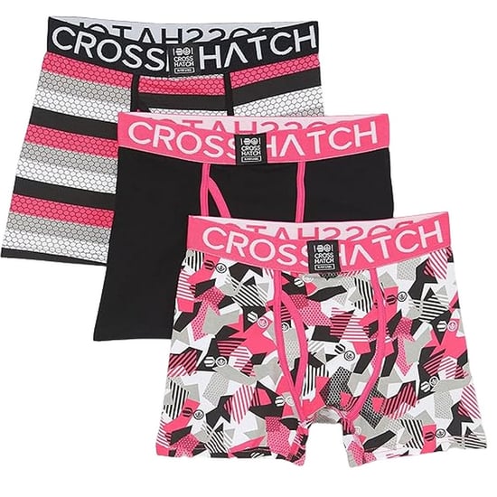Crosshatch Mens Crystaline Boxer Shorts (Pack of 3) (Fuchsia/Black/Grey) - Image 1