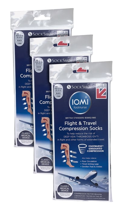 3 Pair Multipack Mens Flight Socks | IOMI | Graduated Compressions Socks for Swollen Feet | DVT Socks for Travel, Running Cycling - Black - Image 2