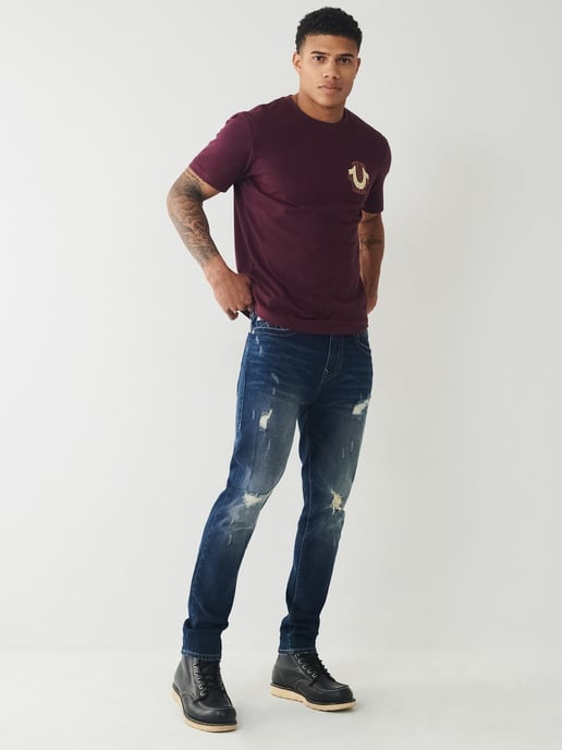 Jack Single Needle No Flap 30 in In Courageous Dark Wash With Rips