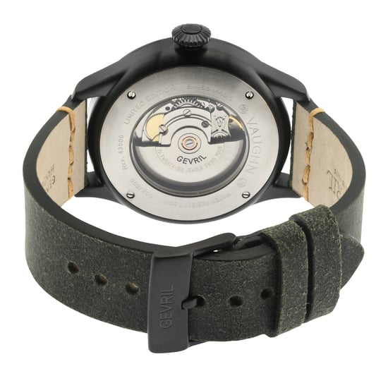 Gevril Men's Vaughn Swiss Automatic Selitta SW200 Black/Beige Dial, Genuine Leather Watch