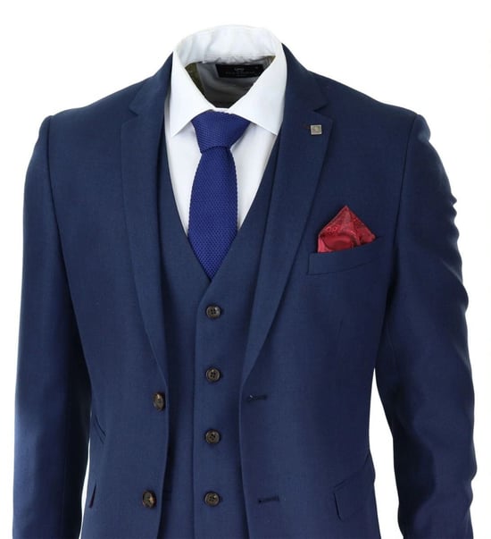 Mens 3 Piece Navy Blue Classic Retro Suit - Image 5