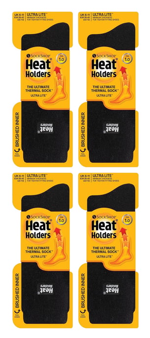 Heat Holders Ultra Lite - 4 Pair Multipack Mens Thermal Socks | Ultra Thin Warm Socks for Dress Socks in Winter - Black - Image 2